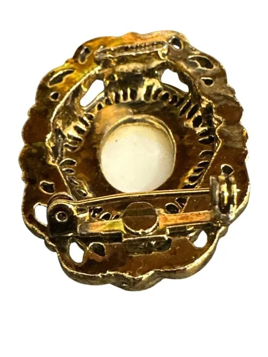 Vintage 1950S Victorian-Style Gold-Tone Brooch With Cameo Portrait - Picture 9 of 10